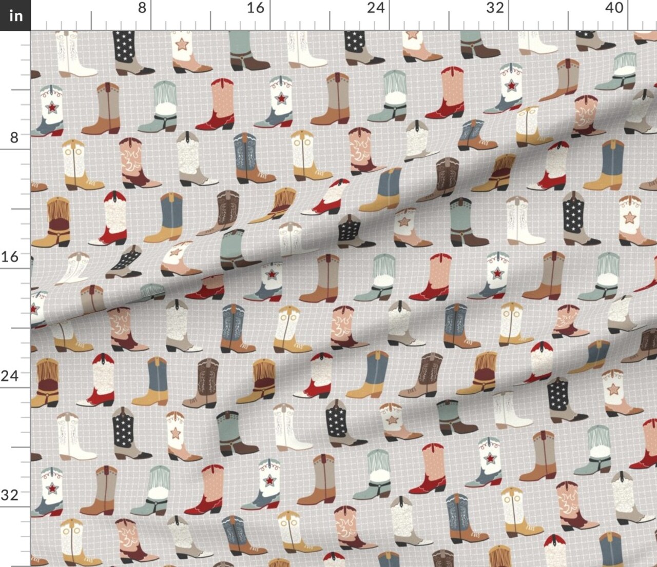 Cowboy Boot Cowgirl Patriotic Americana Wild West Gray Checkered Custom Printed Fabric by Spoonflower Various Fabrics by the Yard or Fat Quarter